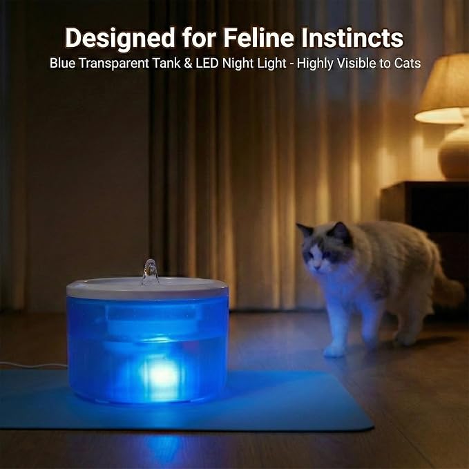 Cat Water Fountain,2.2L/74oz Cat Fountain – Ultra Quiet Upgraded Automatic Pet Water Fountain with 3 Replaceable Filters,12oz Pet Outdoor Water Bottle&Cat Drinking Fountain for Small Dogs (Blue) - Image 3