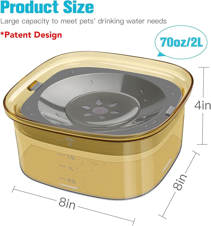 UPSKY 70oz Dog Water Bowl, No Spill Slow Drinking Feeder for Messy Drinker | Large Capacity, Spill Proof, Prevent Pet Prevents Choking, Anti-Slip, Visible Water Level, Suitable for Travel and Car Trips - Image 2