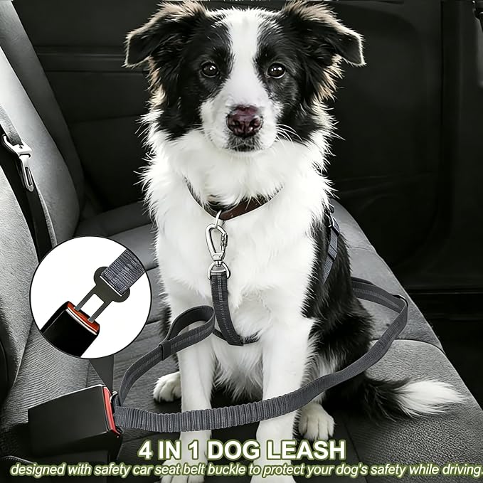 Dog Leash Heavy Duty, Bungee Leash Reflective Car Seat Belt for L Dogs Grey | 4-6FT Strong Shock Absorbing Tactical with 2 Padded Handles, Dog Tug Lead for Large XL Dogs Walking Running Training - Image 6