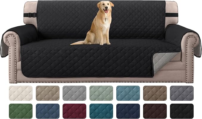H.VERSAILTEX Water Resistant Couch Cover for 3 Cushion Couch Reversible Sofa Slipcover Quilted Furniture Protector with Elastic Strap Non Slip Sofa Cover for Dogs Pets(Sofa, Black/Grey) by HVERSAILTEX