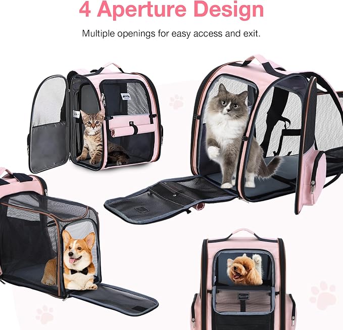 Large Cat Backpack Carrier Expandable Foldable Pet Carrier Backpack for Small Dogs Puppy Medium Cats Fit Up to 18 Lbs for Travel, Hiking,Pink - Image 5