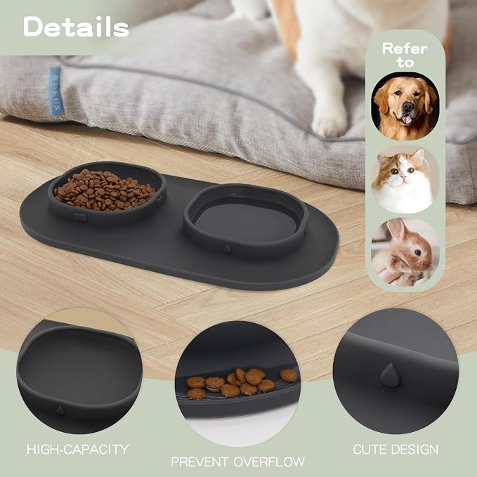 Dog Food Bowls Pet Bowls & Dog Water Bowls with No-Spill and Non-Skid, Feeder Bowls with Dog Bowl Mat for Small Medium Large Size Dogs Cats Puppy Pets, Dog Dishes (Grey) - Image 4