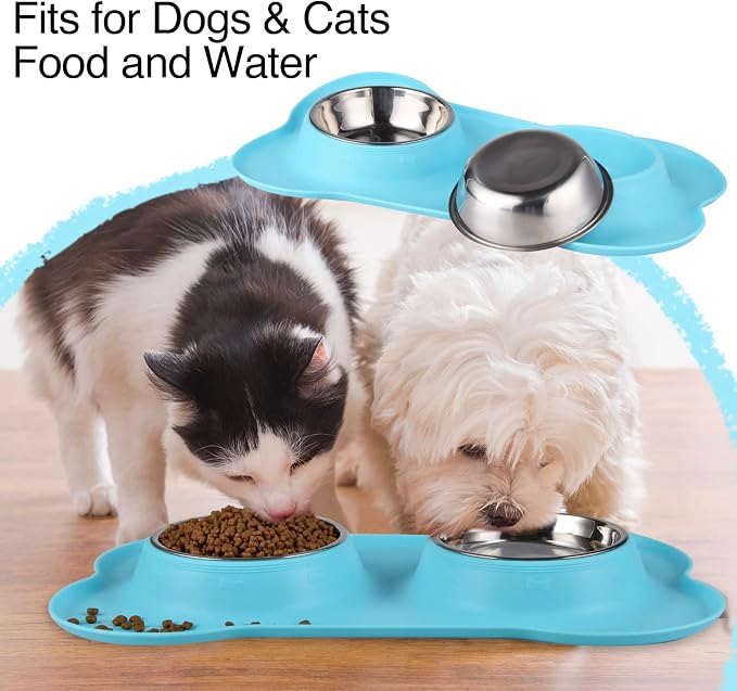 Dog Bowls 2 Stainless Steel Bowl for Pet Water and Food Feeder with Non Spill Skid Resistant Silicone Mat for Pets Puppy Small Medium Cats Dogs - Image 6
