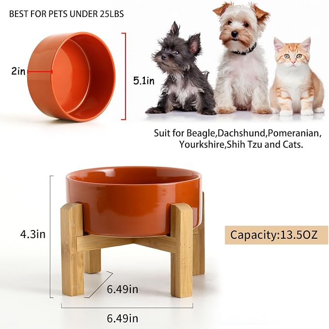 Petygooing Rust Red Elevated/Raised Ceramic Dog Bowl for Small Breeds, Dog Food Water Dish with Stand,Pet Feeding Bowl with Anti Slip Rubber for Cats and Small Dogs Puppy 13.5 OZ (5.1In / 1.7 Cups) - Image 3