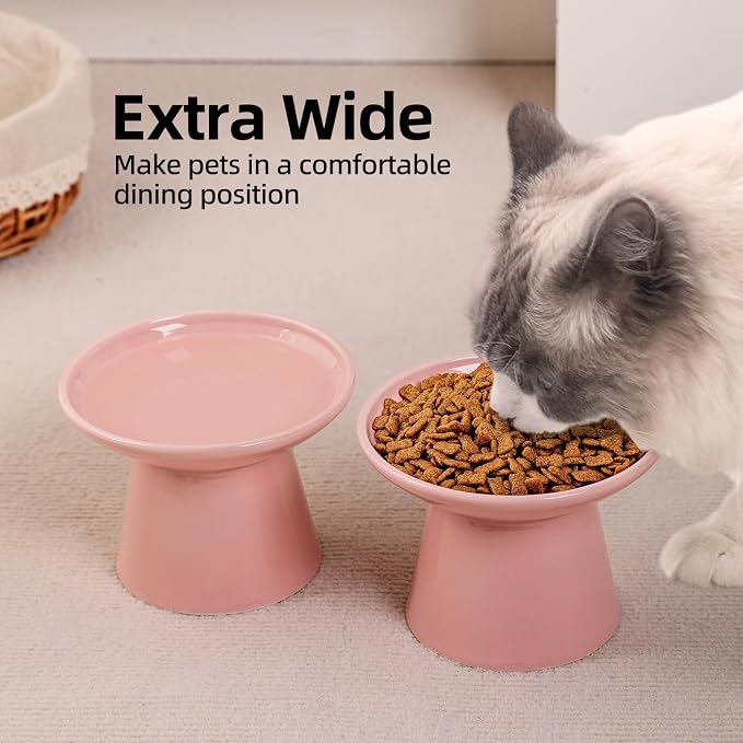 Ceramic Elevated Cat Bowls - 6.2 Inch Extra Wide Raised Cat Food and Water Bowl Set for Indoor Cats, Whisker-Friendly Ceramic Cat Dish for Elder Big Cats & Small Dogs,Pink,4 Pack - Image 3