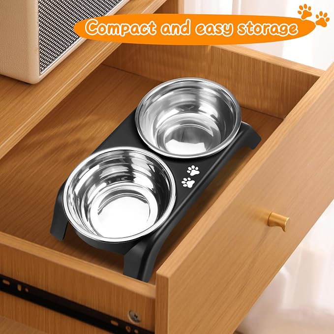Elevated Dog Bowls for Small Dogs, 3” High Raised Dog Bowl Stand with Dual 5” Stainless Steel Bowls Non-Slip Pet Feeder for Puppy and Cats, Dishwasher Safe, Black - Image 7