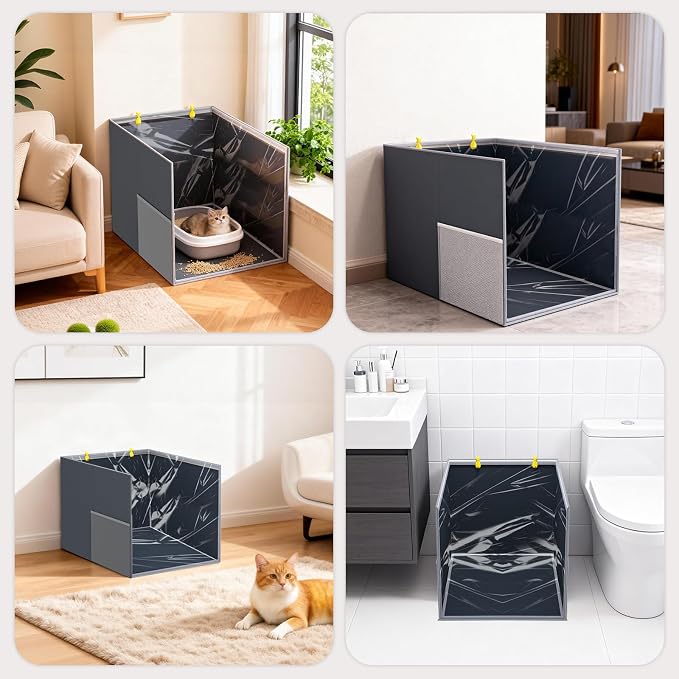 Aokeyee Gray High Side Cat Litter Box Enclosure Splash Guard | All-Inclusive Waterproof, 27.16x21.65x16.53, Foldable Anti-Leakage Dust Control Easy to Clean - Image 2