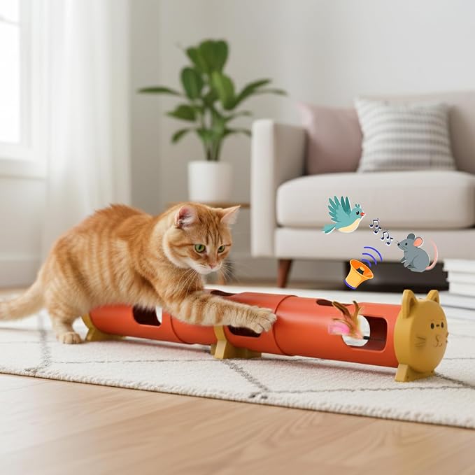 PAWSPIK Electric Feather Teaser Tube Cat Toy, Interactive Automatic Cat Toy | Smart Random Feather Play, Long Battery Life, Pet-Safe Materials, Indoor, Large by PawsPik
