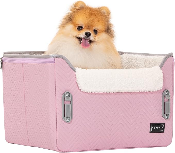 PETSFIT Dog Car Seats for Small Dogs, Portable Puppy Car Saet for Car with Clip-On Leash, Adjustable Straps Suitable for Small Pets Up to 25lbs (Light Pink) - Image 9