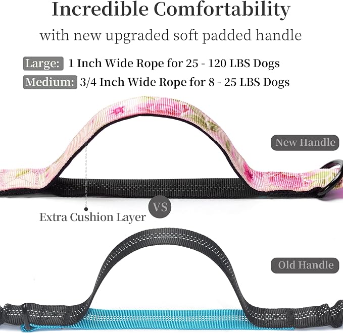 Hands Free Dog Leash with Zipper Pouch, Pink Sakura, Large | Waist Leash, Dual Padded Handles, Shock-Absorbing Bungee, Adjustable Waist Belt, Walking and Running - Image 3
