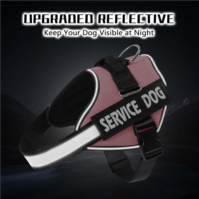 MUMUPET Service Dog Harness, No Pull & Reflective Pet Vest, Pink, M | Easy Control Handle, Soft & Breathable Padding, Adjustable Fit for Small to Large Dogs, 2 Removable Patches - Image 5