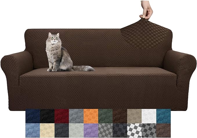 YEMYHOM Couch Cover Latest Jacquard Design High Stretch Extra Large Sofa Covers Pet Dog Cat Proof Oversized Slipcover Non Slip Magic Elastic Furniture Protector (XL Sofa, Dark Coffee) by YEMYHOM