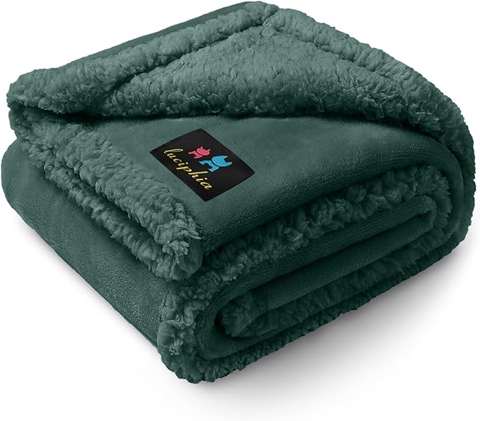 Luciphia Waterproof Blanket for Large Dog, Reversible Sherpa Couch Cover | waterproof pet blanket sherpa fleece reversible couch cover bed protector car from spills scratches, Dark Green 57" x 40" by luciphia