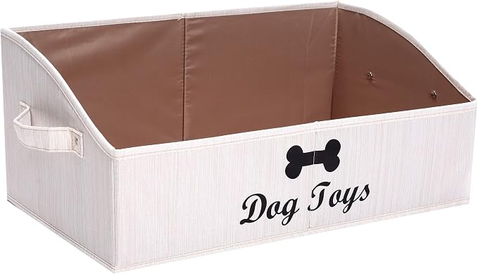 Linen-Cotton Blend Dog Toy Basket,Collapsible Dog Toy Box,Dog Toy Bin Storage-Perfect for Organizing Pet Toys,Blankets,Leashes,Rope Toys,Clothing - Beige by Brabtod