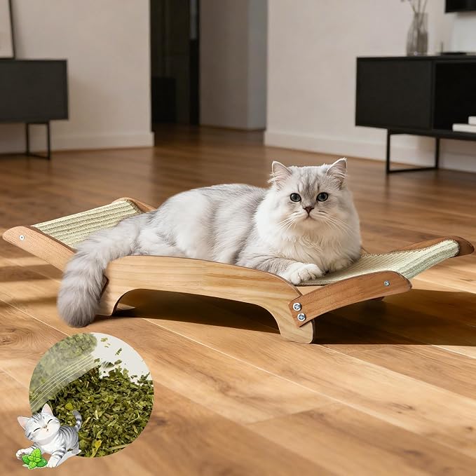 Extra-Larger 3-in-1 Sisal Cat Scratcher Bed, 26 Inch Scratch Pad for Large Cats, Natural Sisal with Sturdy Solid Wood Frame, Durable Cat Scratching Post for Cats Lounger & Sleep & Scratch by GIUNN