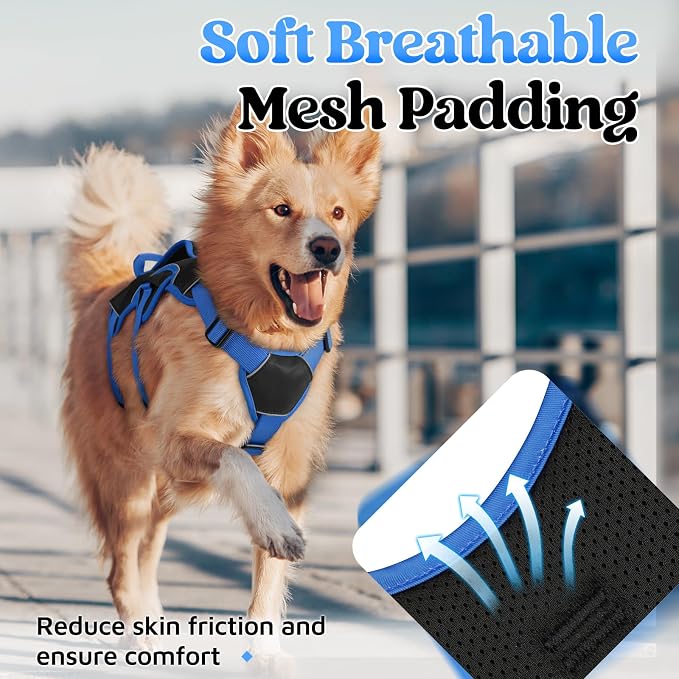rabbitgoo Escape Proof Dog Harness for X-Large, No Pull with Lift Handle | No Escape, Full Soft Padded, Reflective Adjustable Vest, Leash Clip for Walking Hiking Training, Blue & Black, X-Large - Image 8