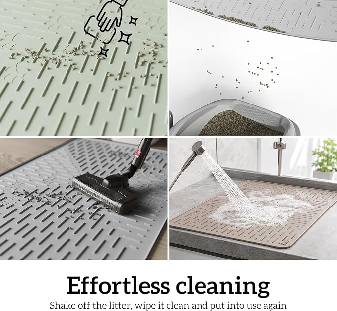Large Cat Litter Mat, 31.5x23.6 Silicone Trapping Mat Sage Green | for Kitty Litter Box, Easy Clean, BPA Free Rubber, Center Litter Collection, Easy Pour-Back, Waterproof, Odor-Resistant - Image 8