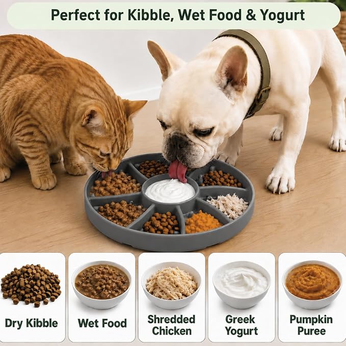 Slow Feeder Dog Bowl Silicone Suction Cup Anti Spill Dogs Cats Grey | strong suction base prevents sliding, extends mealtime, reduces anxiety, textured surface, dishwasher safe - Image 7