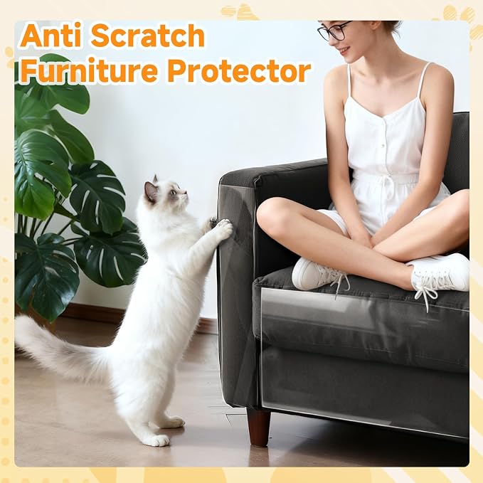 Anti Cat Scratch Furniture Protector Clear Furniture Protectors from Cats Scratching Large Size 197''x 12''for Sofas Chairs Leather Couch Protector from Cat Claws for Doors Cat Scratch Deterrent Tape - Image 7