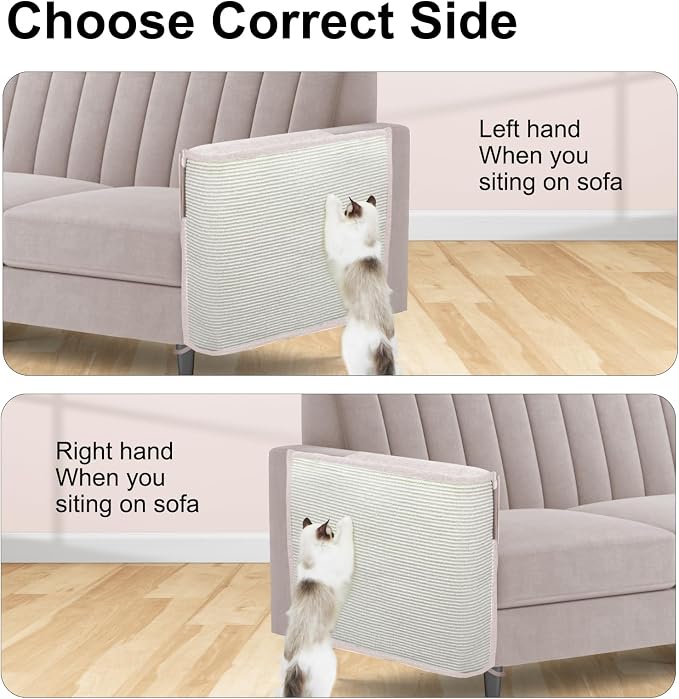 Cat Scratch Sofa Protector,27.6" L*19.6" W Cat Scratch Furniture Protector Pad Couch Arm Sheild with Natural Sisal for Protecting Couch Sofa Chair Furniture（Beige/Left Handed - Image 5