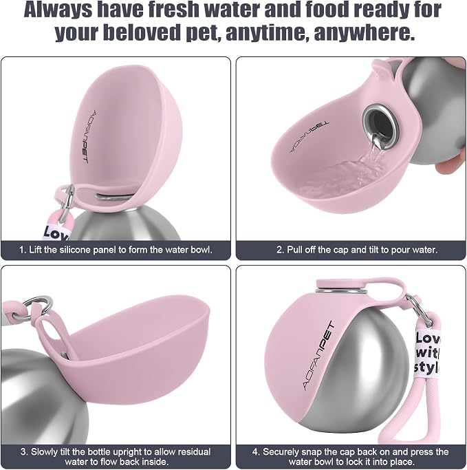 Portable Dog Water Bottle 10oz Stainless Steel Travel Dog Water Dispenser with Bowl No-Spill Puppy Water Bottle for Walking Hiking Small Dog Water Bottle - Image 3