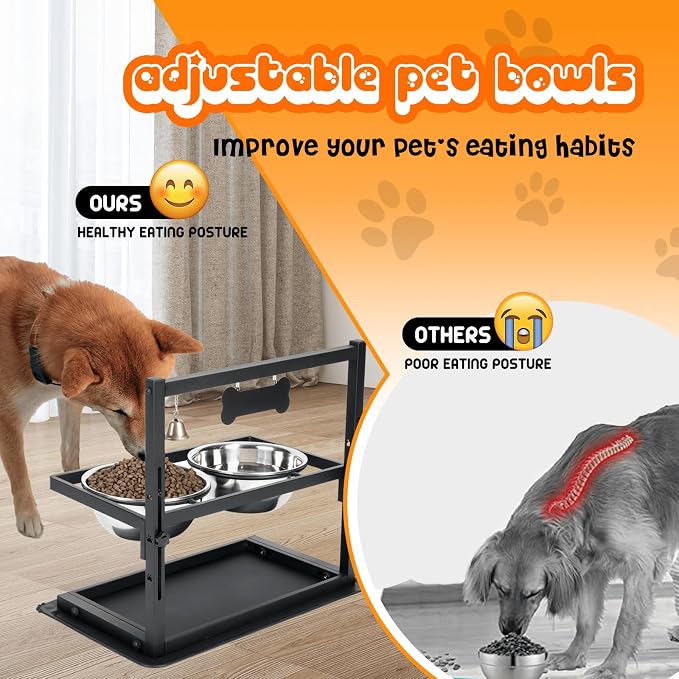 SHAINFUN Elevated/Raised Dog Bowls Stand Adjusable Height with Two 1.7L Stainless Steel Food Bowls and Spill Proof Mat, for Large and Medium Dogs. - Image 3