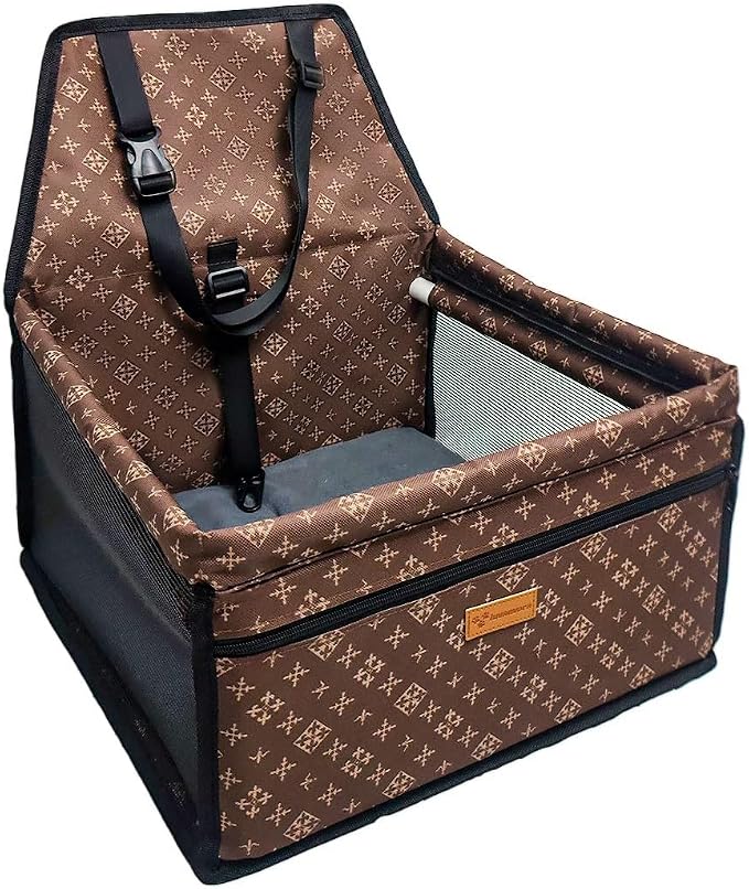 Pet Dog Booster Seat, Upgrading the Framed wall to Prevent Collapse，Breathable and Foldable Pet Car Basket，Removable andWashable pet car seat (Brown) by Unknown