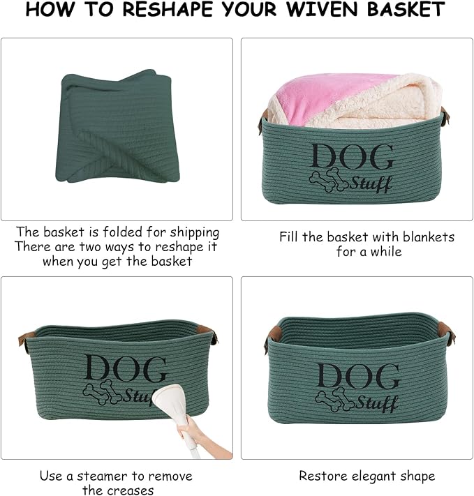 Geyecete Square Dog toy basket storage Cotton Rope Storage Basket Pet/Pet Toy And Accessory Storage Bin Doy Toy Box-Green - Image 5