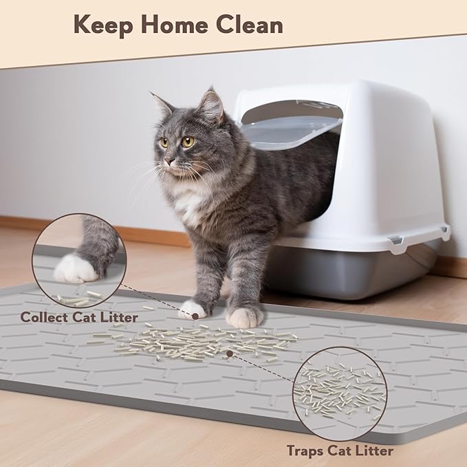 Garoopion Silicone Cat Litter Mat Large 40" X 28", Easy to Clean, Gray | Large Size Waterproof Silicone Mat with Raised Edges, Catch Litter, Protect Floor from Urine, Multi-Use for Dog/Sink/Kitchen - Image 3