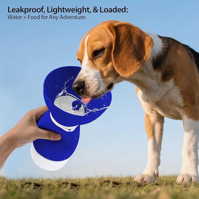 Portable Pet Water Bottle, Travel Water Food Container Blue | Silicone, Leakproof, Detachable Feeding Dish, Dog Cat, 2-in-1, Outdoors Feeding Drinking, Pet Essential, Park Outing, Beach - Image 6