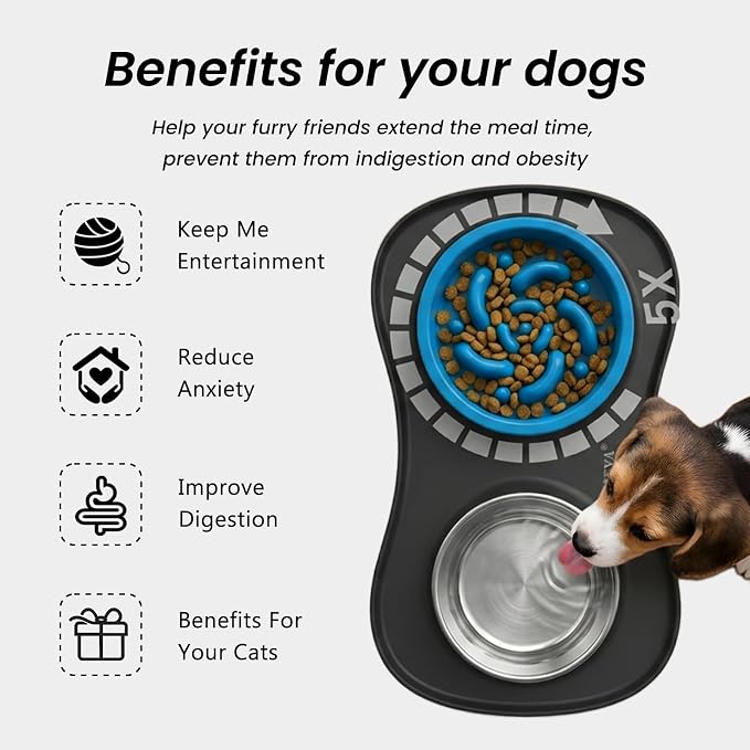 YINEYA 3 in 1 Slow Feeder Dog Bowls,Dog Water Bowl,Cat and Dog Food Bowl | Stainless Steel Dog Bowls with Non-Spill Dog Bowl Mat, Anti-Choking Puppy Bowls, Easy Clean for Large Medium Small Dogs Cats - Image 3