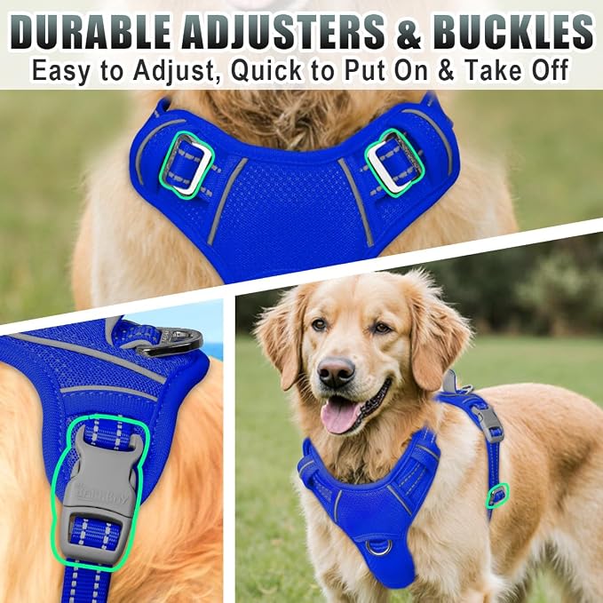BARKBAY No Pull Dog Harness Large Reflective Dog Harness with Front Clip and Easy Control Handle for Walking Training Running with ID tag Pocket(Sapphire Blue,L) - Image 8