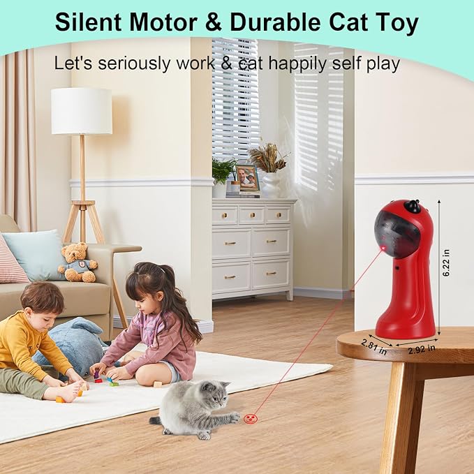 TBTeek Cat Toy, Automatic Cat Toy, 5 Fun Patterns, 4 Speed Modes (Red) | Motion-Activated, Rechargeable, Adjustable Light Angles, Random Trajectory - Image 7