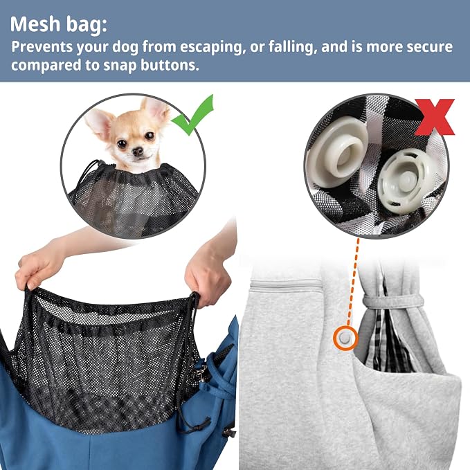 CUBY Dog and Cat Sling Carrier - Small Dog Carrier Sling with Adjust Strap & Zip Pocket, Hands Free Soft Dog Slings for Small Dogs Cats Puppy Pets Outdoor Travel Safety Purse Bag (Navy Blue) - Image 3