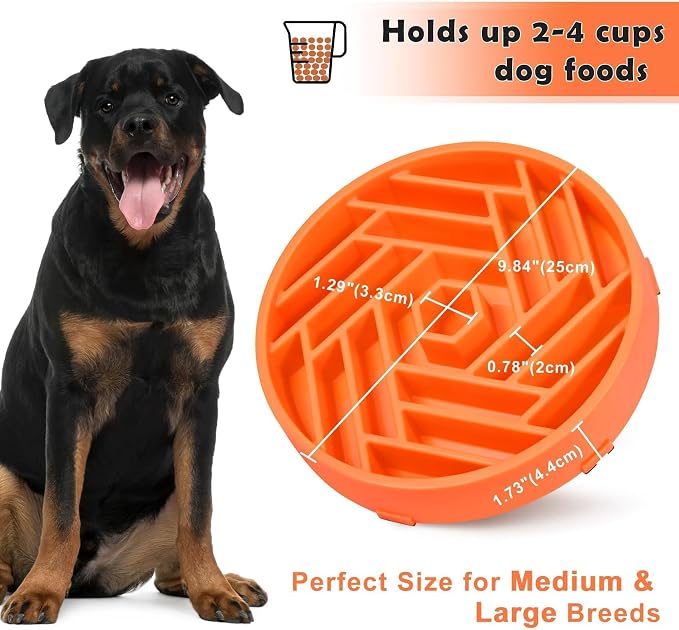 TOBYTO Slow Feeder Dog Bowls Large Medium Breed,Anti-Choking Slow Eating Dog Food Bowl,Non Slip Pet Slower Food Feeding Bowls Large Puzzle Slow Feeder Bloat Stop Maze Dog Dishes,Orange - Image 5