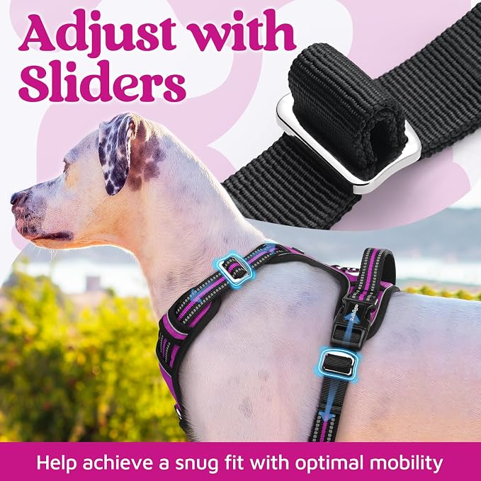 rabbitgoo Dog Harness for Large, No Pull 3 Buckles Easy On & Off | Soft Padded, Walking with Control Handle, Adjustable and Reflective, Purple, Large - Image 5