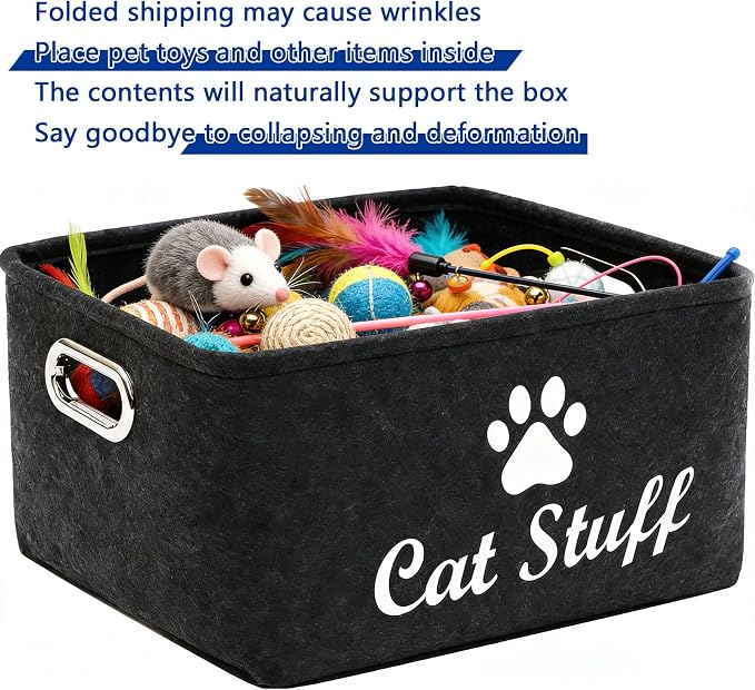 Cat Toy Bin Box Basket Storage container，Pet Toy Basket Bin Box For Cat Toys，Cat Toy Baskets With Metal Handles - Image 4