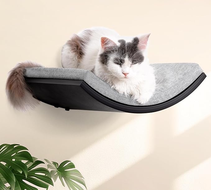 Cat Wall Shelves Set - Curved Wall Foam Bed and 2 Floating Wall Grey Steps, Wall Mounted Cat Climbing Shelves for Sleeping, Playing, and Lounging - Image 7