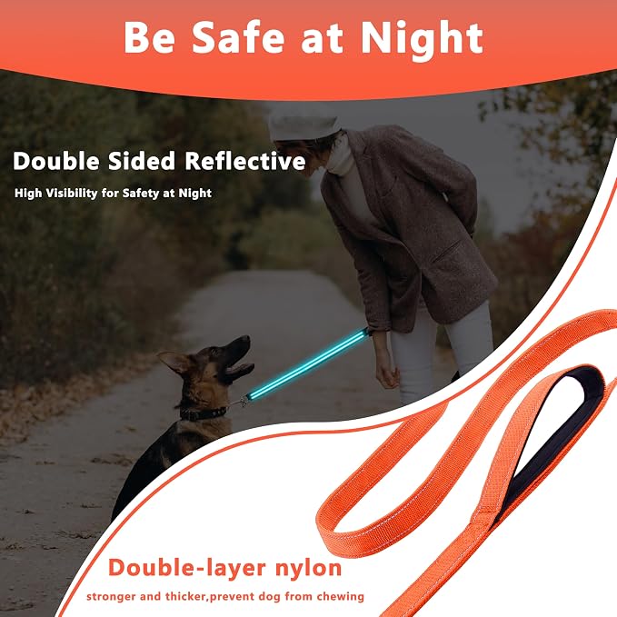 Dog Leash 6.5ft Long,Double Handle Dog Leash for Control Training | Heavy Duty Dog Leads with Traffic Padded Handles, Reflective Leashes for Small Medium Large Dogs(6.5ft, Orange) - Image 4