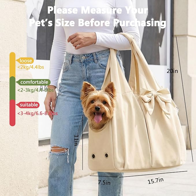 Fashion Dog Purse Carrier for Small Dogs, Soft-Sided Dog Bag Carrier with 4 Large Pockets, No Collapse, Lightweight, Smart Zipper Lock, Comfortable Puppy Cats Rabbit Carrier for Travel,Outdoor(Beige) - Image 3