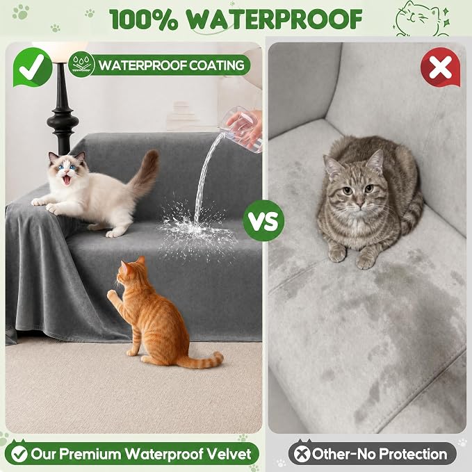 Loiion Cat Scratch Couch Cover Waterproof Sofa Cover 118"x91" Gray | Pet-Friendly Couch Protector, Anti-Scratch & Non Slip Sofa Cover For Cats Dogs Kids, Machine Washable - Image 3