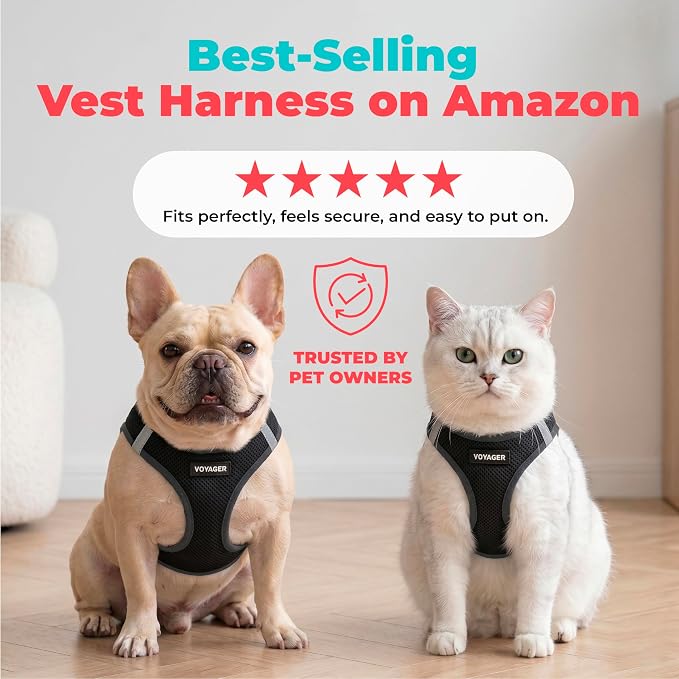 Voyager Step-in Air Dog Vest Harness - Black, Large | 18- 20.5" in Chest, Reflective Bands, All Weather Breathable Air Mesh, Cats Compatible, Lightweight, Fast Drying - Image 6