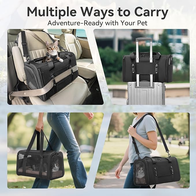 PETSFIT Large Cat Carrier with Patented Safety Buckles,Big Cats Up to 20 lb | Secure Carrier for Safe Driving, Lockable Zippers, Safety Tether, Travel Pet Carrier for Trips & Vet Visits,19 x 12 x 12 - Image 8