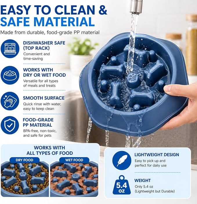 Slow Feeder Bowl for Small & Medium Cats & Dogs - Durable Slow Feeding Bowl with Non-Slip Base - Anti-Choking Puzzle Food Bowl for Dogs That Helps Mental Stimulation & Reduces Fast Eating-Blue - Image 7