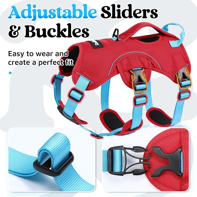 rabbitgoo Escape Proof Dog Harness for X-Large, No Pull with Lift Handle | No Escape, Full Soft Padded, Reflective Adjustable Vest, Leash Clip for Walking Hiking Training, Sky Blue & Red, X-Large - Image 7