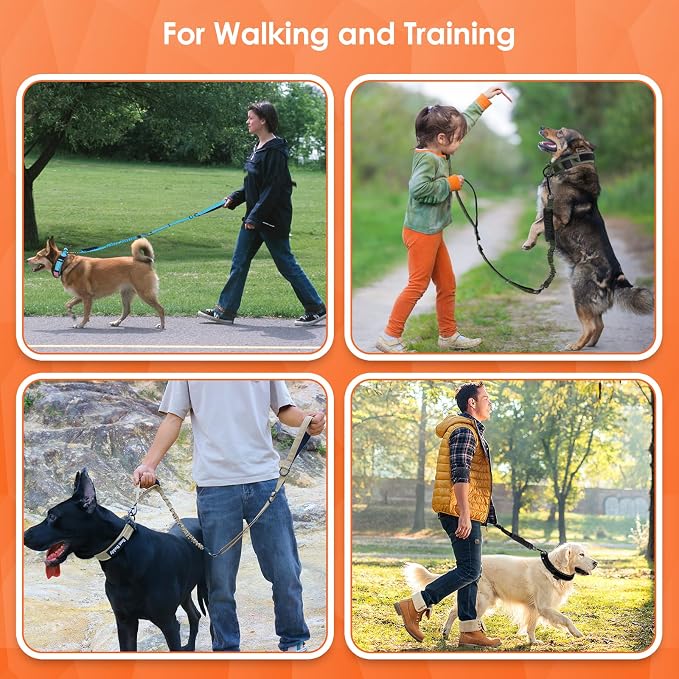 AUBELL Tactical Dog Leash Heavy Duty,4-6ft No Pull Bungee Leash,Orange | Reflective Dog Leash for Medium Large Dogs with Comfortable Padded Double Handle,Car Seat Belt,360 Degree Rotating Carabiner - Image 8