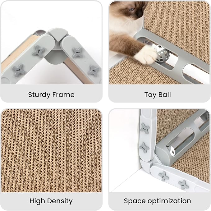L Shape Cat Scratcher, 26.8 Inch Cat Scratchers for Indoor Cats, Protecting Furniture Cat Scratch Pad, Cardboard Cat Scratching with Ball Toy, Catnip, Large (Gary) - Image 3
