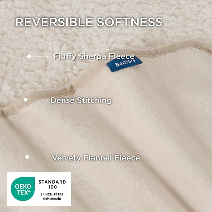 Bedsure Waterproof Dog Blankets for Large Dogs Sherpa Fleece Throw, 50X70 | Washable Soft Plush Pet Cat Blanket for Couch Cover, Reversible Cozy Calming Furniture Protector Warm for Senior Dogs,Cream - Image 3