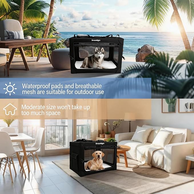 Collapsible Dog Crate, Portable Soft Dog Crate with Fleece Bed for Medium Dog, Folding Travel Carrier Kennel with 3-Door Mesh Windows for Indoor &Outdoor - Image 6