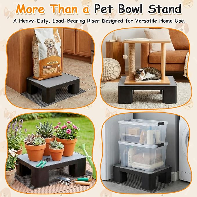 2 Pcs Elevated Dog Bowl Stand with Waterproof Dog Food Mat, Non-Slip, Black | Reduce Neck & Joint Strain, Easy to Clean Silicone Pet Feeding Mat, Sturdy Legs, Ideal for Small & Medium Dogs and Cats - Image 7